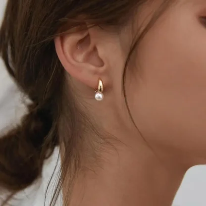 Elegant Hoop Earring with Pearl-like Decor - Image 2