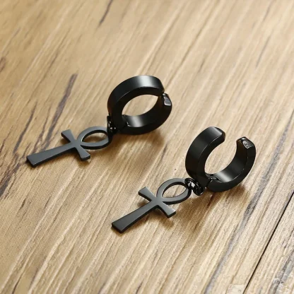 Classic Hoop Earring with Cross Charm - Image 6