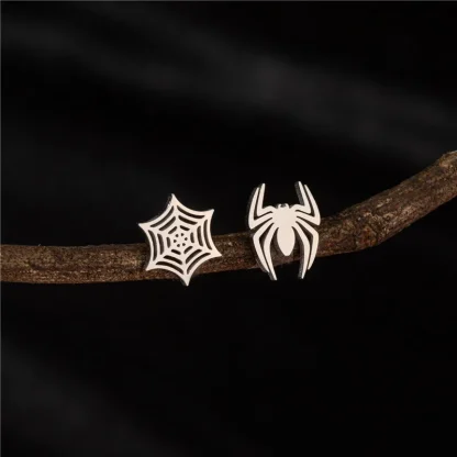 Spider and Cobweb Shape Stud Earrings - Image 4