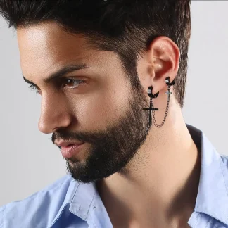 Chain Dangle Earrings with Double Cross