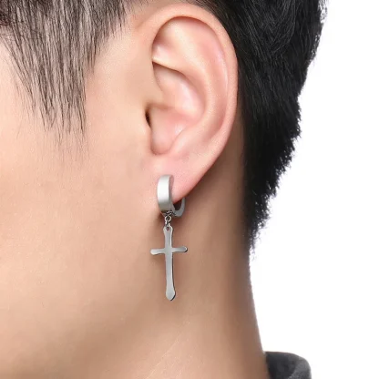 Classic Hoop Earring with Cross Charm - Image 14