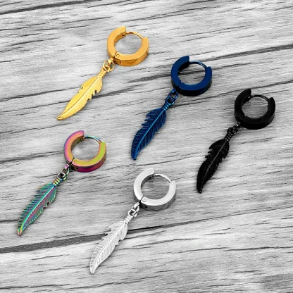 Hoop Earrings with Feather Shape Design - Image 2