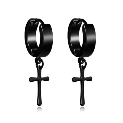 Black Earrings with Bar and Star Charm - Image 4
