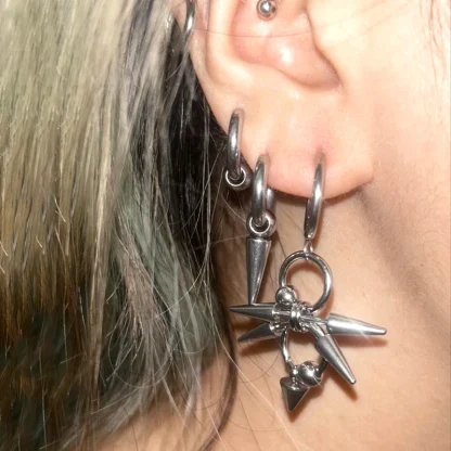 Hoop Earrings with Round and Spike Decor - Image 2