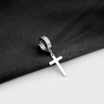 Huggie Earrings with Cross Charm Design - Image 5