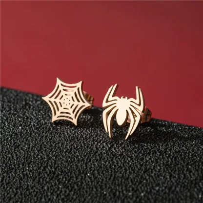 Spider and Cobweb Shape Stud Earrings - Image 3