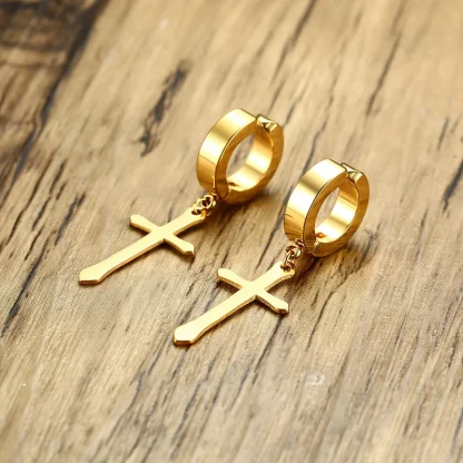 Classic Hoop Earring with Cross Charm - Image 8