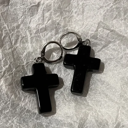 Hoop Earrings with Thick Cross Charm - Image 2