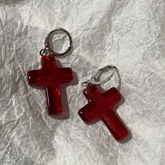 Hoop Earrings with Thick Cross Charm