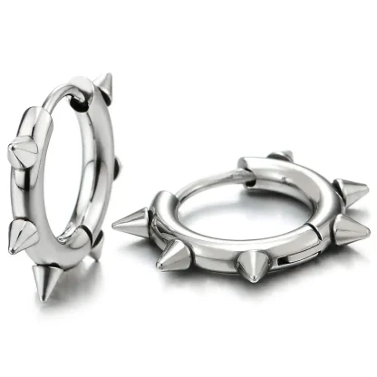Huggie Hinged Earrings with Spike Decor - Image 2