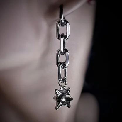 Large Chain Earrings with Ball Spike Charm - Image 4
