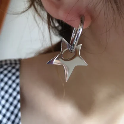 Large Shiny Earrings with Star Charm