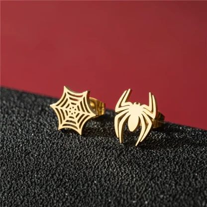 Spider and Cobweb Shape Stud Earrings - Image 2