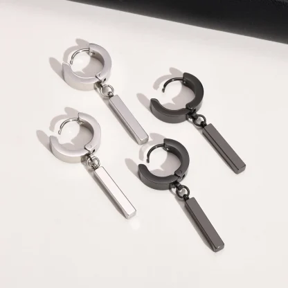 Geometric Hoop Earrings with Bar Charm Design - Image 5