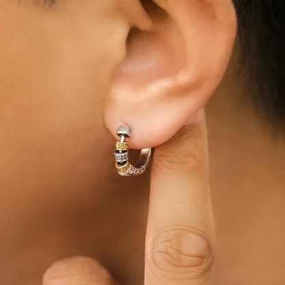 Statement Hoop Earrings with Carved Design - Image 2
