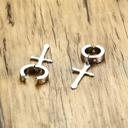 Classic Hoop Earring with Cross Charm - Image 9