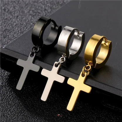 Huggie Earrings with Cross Charm Design - Image 7