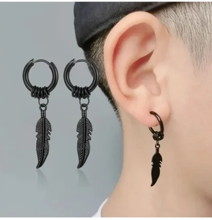 Bold Earrings with Feather Shape Decor - Image 8