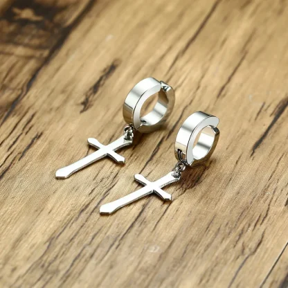 Classic Hoop Earring with Cross Charm - Image 10
