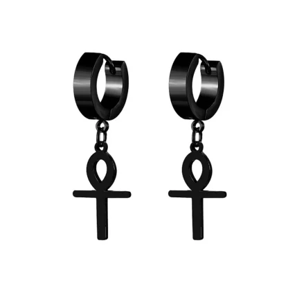 Black Earrings with Bar and Star Charm - Image 3