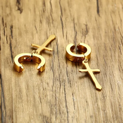 Classic Hoop Earring with Cross Charm - Image 7