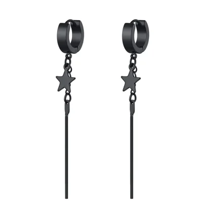Black Earrings with Bar and Star Charm
