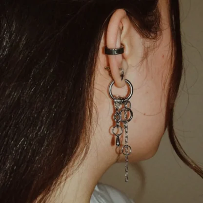 Punk Style Earrings with Multi Chain Design - Image 2