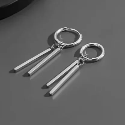 Geometric Bar Earrings with Hoop Design - Image 4