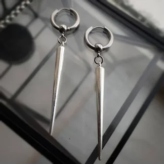 Long Single Spike Dangle Hoop Earrings