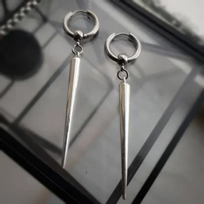 Long Single Spike Dangle Hoop Earrings