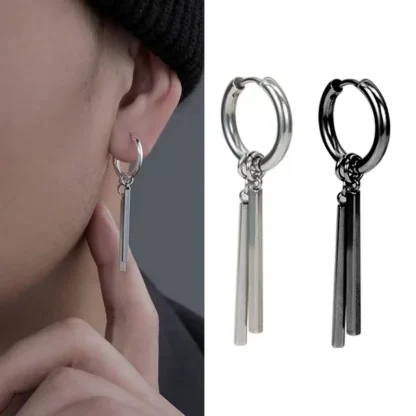 Geometric Bar Earrings with Hoop Design - Image 7