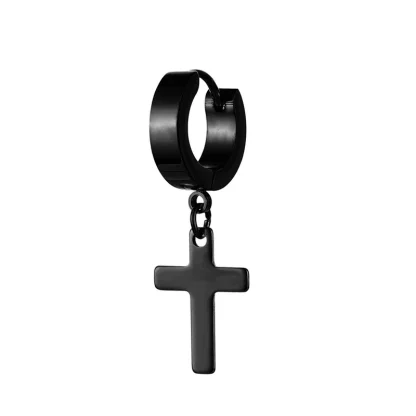 Huggie Earrings with Cross Charm Design - Image 8