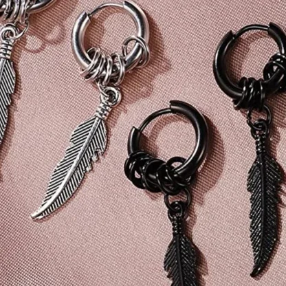 Bold Earrings with Feather Shape Decor - Image 4